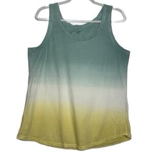LOFT Ombre Tank Top Tie Dye Tank Top Green White Yellow Size Large
